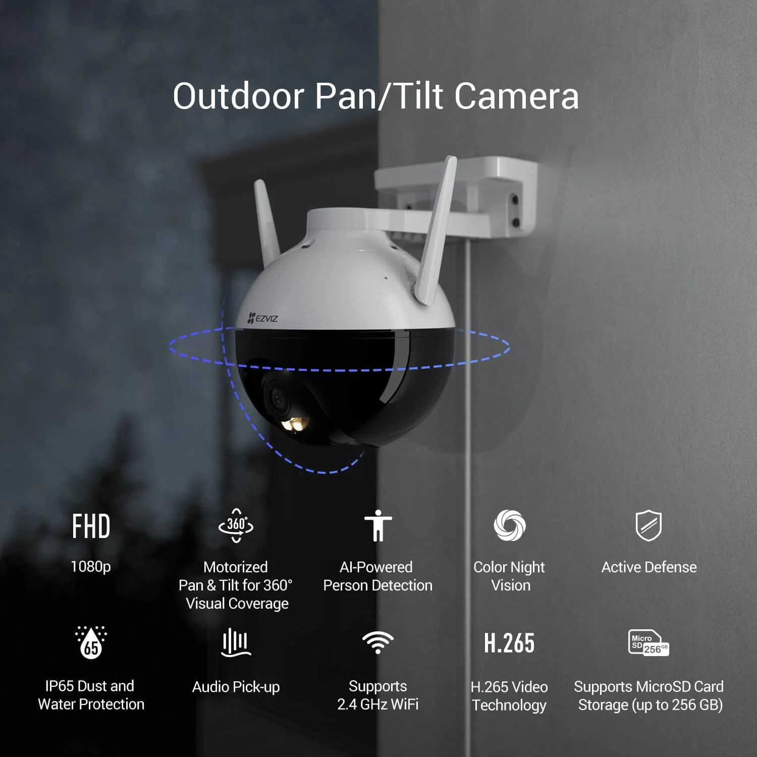 Camera Ezviz wifi thông minh C8C có màu ban đêm, xoay 360 độ 2.0 MP, HD1080P