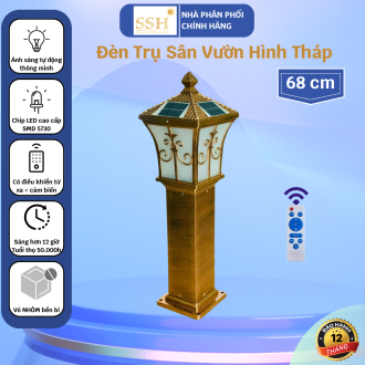Đèn Năng Lượng Mặt Trời | Đèn Trụ Sân Vườn size 68cm hình tháp TCH68MF01