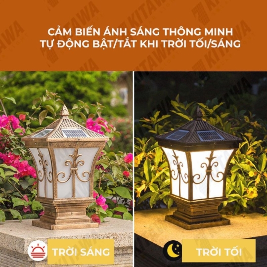 Đèn Năng Lượng Mặt Trời | Đèn Trụ Cổng Hình Tháp size 20cm 3 chế độ màu TC20-T