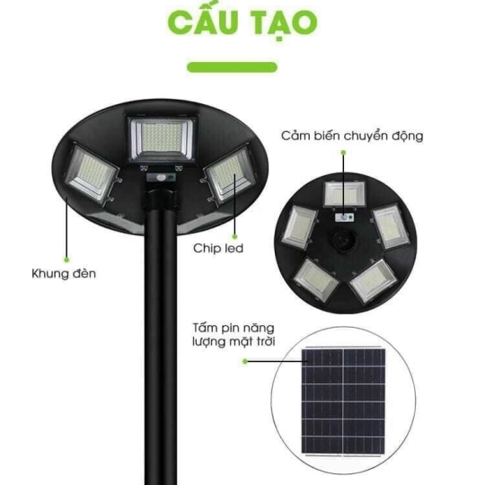 Đèn UFO- Đĩa bay 20 khoang 800W ánh sáng vàng năng lượng mặt trời Chiếu Sáng 360 Độ U800V5K4