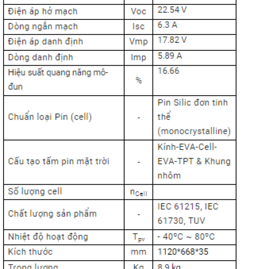 PIN 105W - PIN NĂNG LƯỢNG MẶT TRỜI MONO 105W