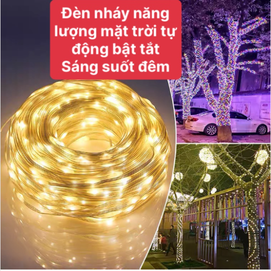 Đèn dây nháy màu đom đóm ánh sáng vàng năng lượng mặt trời điều khiển từ xa dây 20m