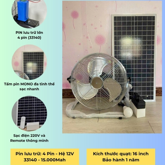Quạt Quỳ Lồng Sắt 15W kèm sạc 220V